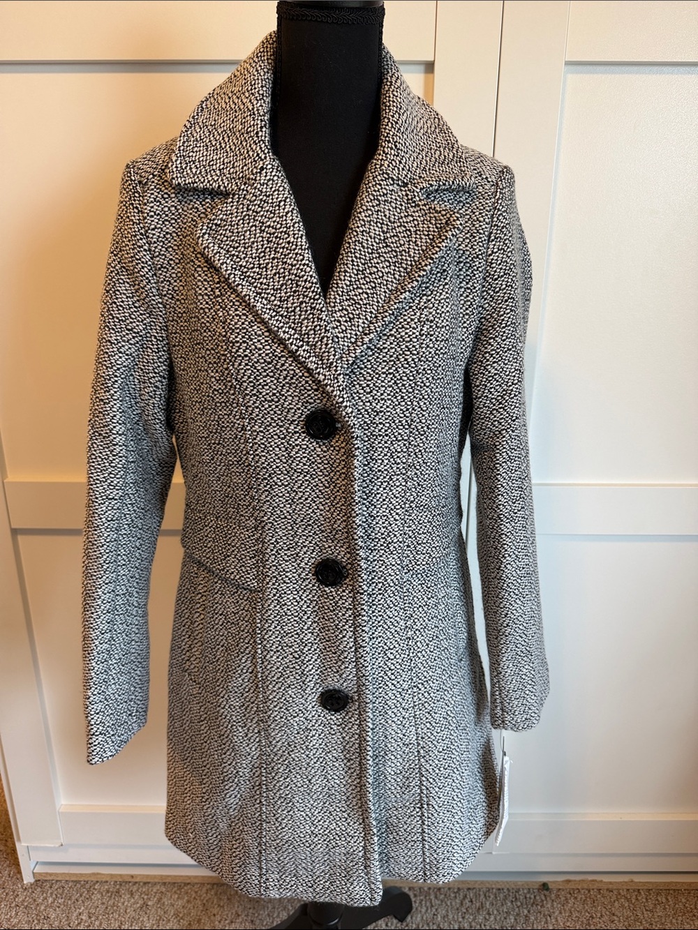 Gallery Black and White Textured Pea Coat